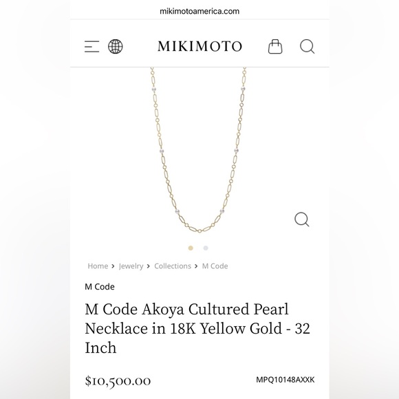 MIKIMOTO 18K Gold Pearl Paperclip Chain Necklace - Picture 3 of 9